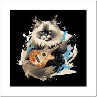 Ragdoll Cat Playing Guitar Posters and Art